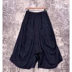 Meo Meli Pants OS One Size Womens Blue Linen Lagenlook Barrel Wide Pocketed